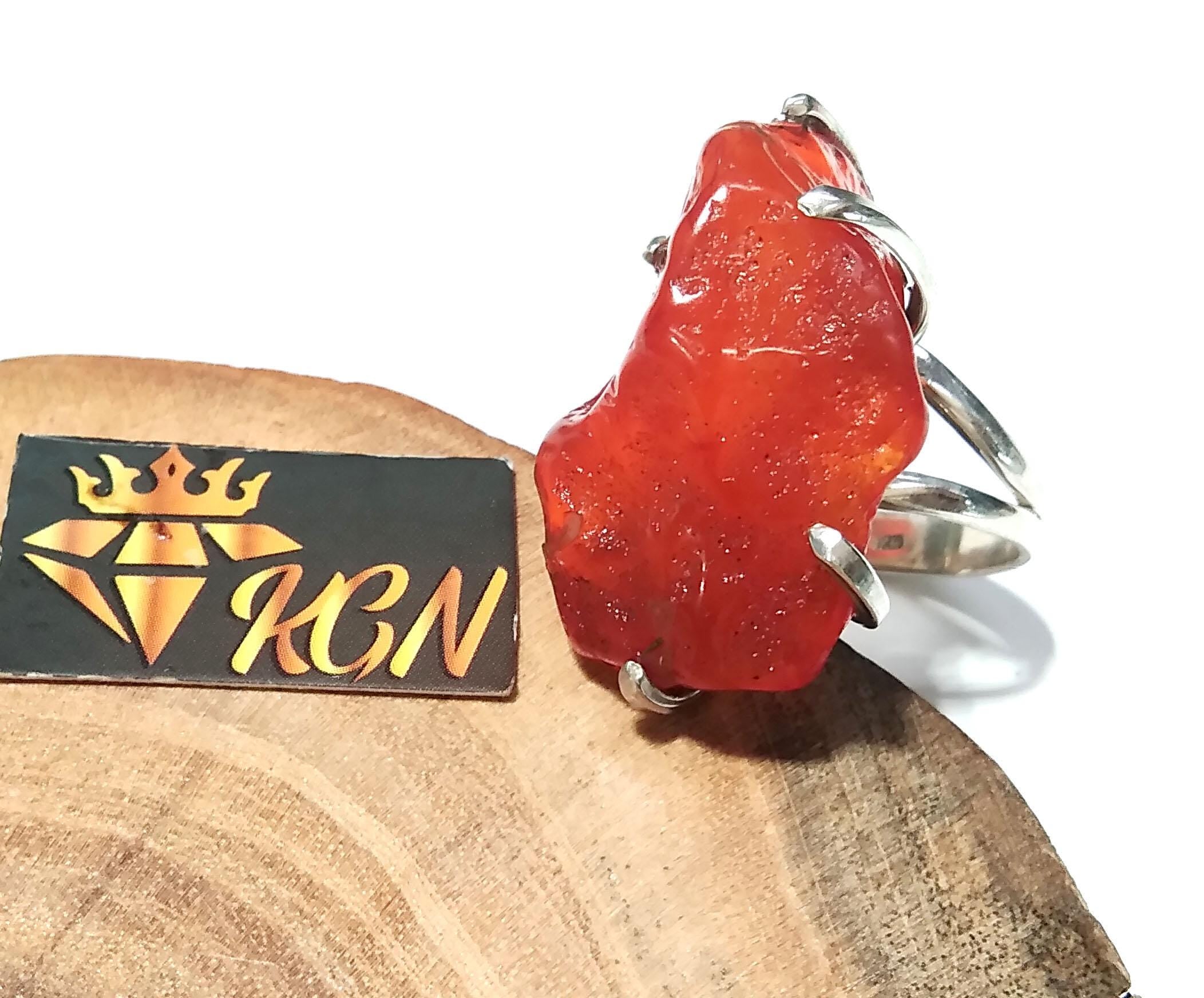 Natural Gemstone Rough Carnelian Ring, 925 Sterling Silver Raw Stone Stacking Ring, Handmade Ring, Birthstone Ring, Unique Gift for Her